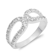 Load image into Gallery viewer, Sterling Silver Loop Shaped Clear CZ RingAnd Face Height 8mmAnd Band Width 2mm