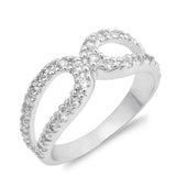 Sterling Silver Loop Shaped Clear CZ RingAnd Face Height 8mmAnd Band Width 2mm