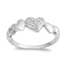 Load image into Gallery viewer, Sterling Silver Heart Shaped Clear CZ RingAnd Face Height 5mmAnd Band Width 2mm