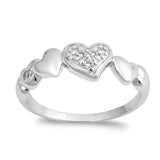 Sterling Silver Heart Shaped Clear CZ RingAnd Face Height 5mmAnd Band Width 2mm