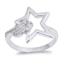 Load image into Gallery viewer, Sterling Silver Star Shaped Clear CZ RingAnd Face Height 16mmAnd Band Width 2mm