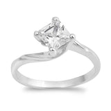 Sterling Silver Diamond Shaped Clear CZ RingAnd Face Height 9mmAnd Band Width 2mm