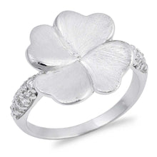 Load image into Gallery viewer, Sterling Silver Heart Clover Flower Shaped Clear CZ RingAnd Face Height 16mmAnd Band Width 2mm