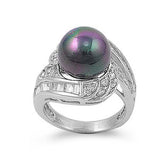 Sterling Silver Black Pearl With Clear CZ RingAnd Face Height 19mmAnd Band Width 4mm