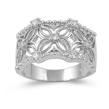 Load image into Gallery viewer, Sterling Silver Flower Shaped Clear CZ RingAnd Face Height 12mmAnd Band Width 4mm