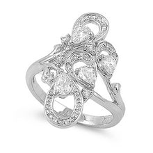 Load image into Gallery viewer, Sterling Silver Pears Shaped Clear CZ RingAnd Face Height  27mmAnd Band Width 2mm