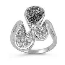 Load image into Gallery viewer, Sterling Silver Waves With Black And Clear CZ RingAnd Face Height 25mmAnd Band Width 2mm