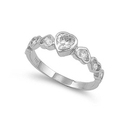 Sterling Silver Heart Shaped Clear CZ RingAnd Face Height 6mmAnd Band Width 2mm