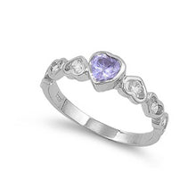 Load image into Gallery viewer, Sterling Silver Lavender Heart Shaped Clear CZ RingAnd Face Height 6mmAnd Band Width 2mm