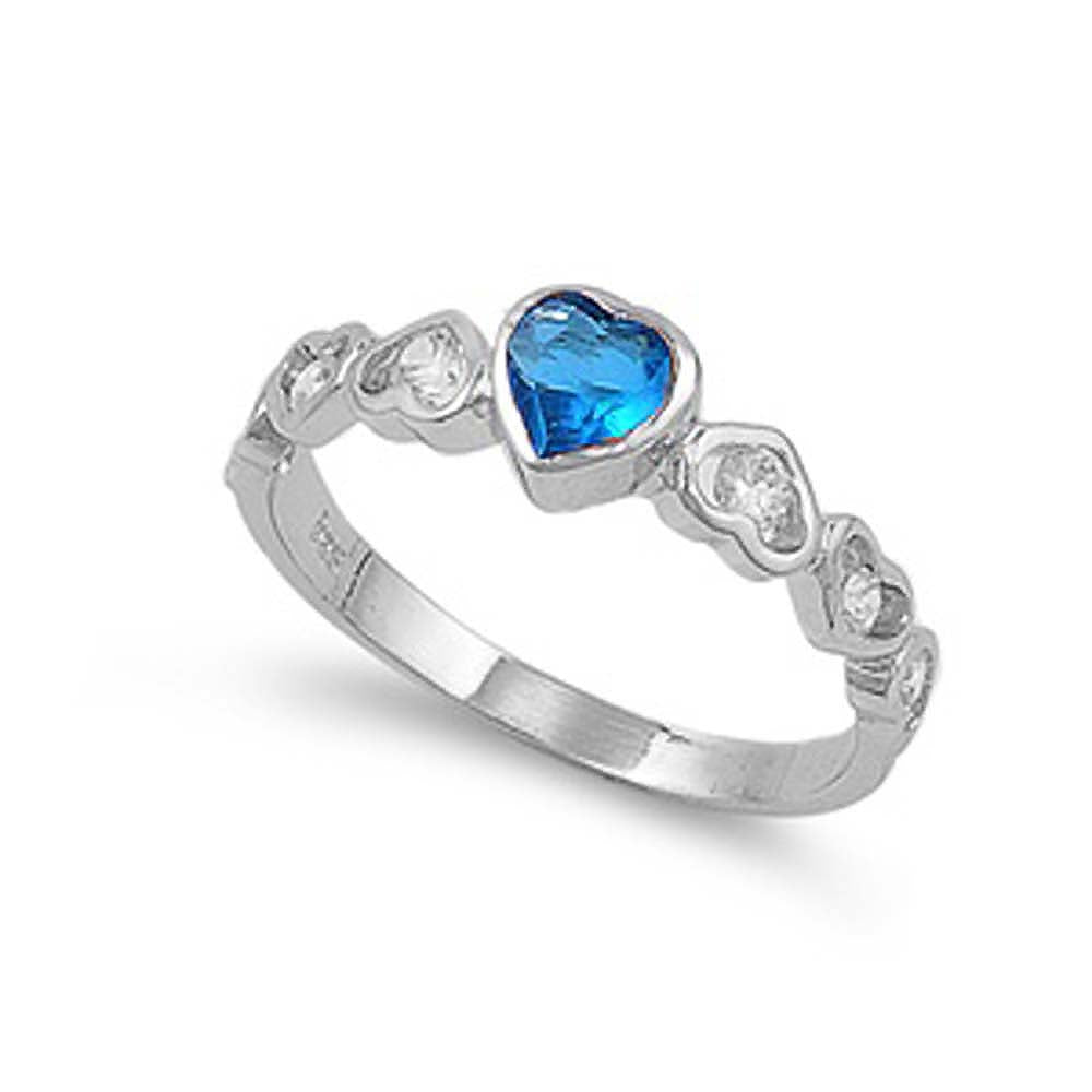 Sterling Silver Blue Topaz Heart Shaped Clear CZ RingAnd Face Height 6mmAnd Band Width 2mm