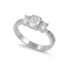 Load image into Gallery viewer, Sterling Silver Three Stone Oval Shaped Clear CZ RingAnd Face Height 9mmAnd Band Width 2mm