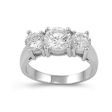 Load image into Gallery viewer, Sterling Silver Three Stone Round Shaped Clear CZ RingAnd Face Height 7mmAnd Band Width 3mm