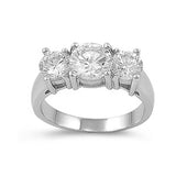 Sterling Silver Three Stone Round Shaped Clear CZ RingAnd Face Height 7mmAnd Band Width 3mm