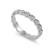 Sterling Silver Round Hearts Shaped Clear CZ RingAnd Face Height 4mmAnd Band Width 4mm