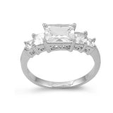 Sterling Silver Rectangle And Square Shaped Clear CZ RingAnd Face Height 7mmAnd Band Width 2mm