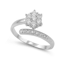 Load image into Gallery viewer, Sterling Silver Flower Edge Shaped Clear CZ RingAnd Face Height 12mmAnd Band Width 2mm