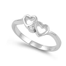 Load image into Gallery viewer, Sterling Silver Hearts Shaped Clear CZ RingAnd Face Height 17mmAnd Band Width 2mm