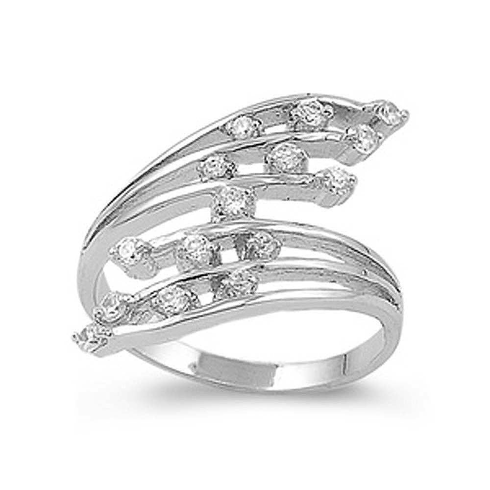 Sterling Silver Wings Shaped Clear CZ RingAnd Face Height 29mmAnd Band Width 2mm