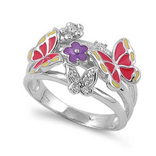 Load image into Gallery viewer, Sterling Silver Butterfly With Multi Color Cubic Zirconia Ring