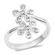 Load image into Gallery viewer, Sterling Silver Plumeria Shaped Clear CZ RingAnd Face Height 17mmAnd Band Width 3mm