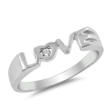 Load image into Gallery viewer, Sterling Silver Rhodium Plated Satin Finish Love Shaped Clear CZ RingAnd Face Height 4mmAnd Band Width 2mm