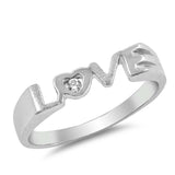 Sterling Silver Rhodium Plated Satin Finish Love Shaped Clear CZ RingAnd Face Height 4mmAnd Band Width 2mm