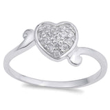 Sterling Silver Heart Shaped Clear CZ RingAnd Face Height 8mmAnd Band Width 8mm