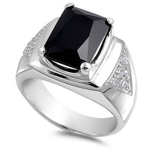 Load image into Gallery viewer, Sterling Silver Black Rectangle Shaped Mens CZ RingAnd Face Height 16mmAnd Band Width 6mm