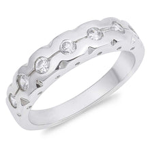 Load image into Gallery viewer, Sterling Silver Round Waves Shaped Clear CZ RingAnd Face Height 4mmAnd Band Width 2mm