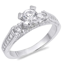 Load image into Gallery viewer, Sterling Silver Round And Spinner Shaped Clear CZ RingAnd Face Height 6mmAnd Band Width 2mm