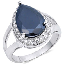 Load image into Gallery viewer, Sterling Silver Black Pear Shaped Clear CZ RingAnd Face Height 18mmAnd Band Width 2mm