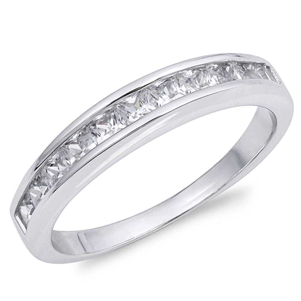 Sterling Silver Round Wedding Band Shaped Clear CZ RingAnd Face Height 4mmAnd Band Width 2mm