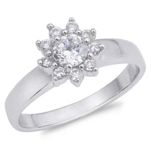 Load image into Gallery viewer, Sterling Silver Flower Shaped Clear CZ RingAnd Face Height 9mmAnd Band Width 3mm