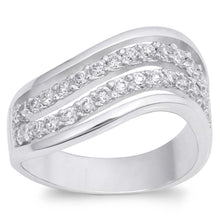 Load image into Gallery viewer, Sterling Silver Double Lines Shaped Clear CZ RingAnd Face Height 10mmAnd Band Width 5mm