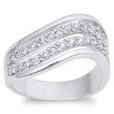 Sterling Silver Double Lines Shaped Clear CZ RingAnd Face Height 10mmAnd Band Width 5mm