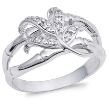 Load image into Gallery viewer, Sterling Silver Leaf Shaped Clear CZ RingAnd Face Height 13mmAnd Band Width 3mm