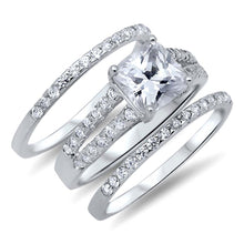 Load image into Gallery viewer, Sterling Silver Square Shaped Cubic Zirconia Wedding Ring Sets