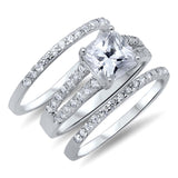 Sterling Silver Square Shaped Cubic Zirconia Wedding Ring Sets