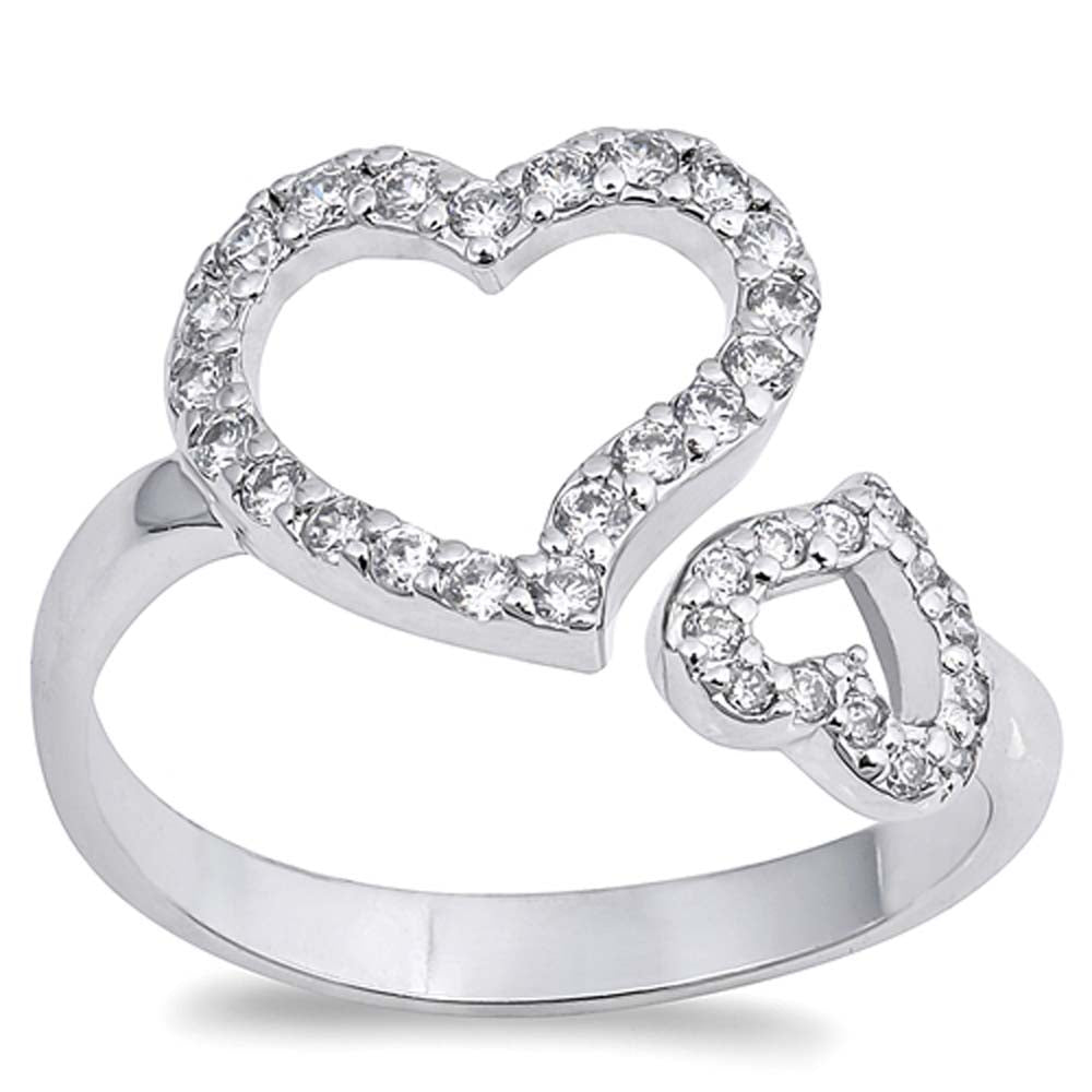 Sterling Silver Heart Shaped Clear CZ RingAnd Face Height 12mmAnd Band Width 2mm