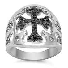 Load image into Gallery viewer, Sterling Silver Black Cross Shaped Clear CZ RingAnd Face Height 19mm