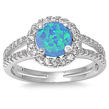 Load image into Gallery viewer, Sterling Silver Round Blue Opal And Clear CZ RingAnd Face Height 6mmAnd Band Width 2mm