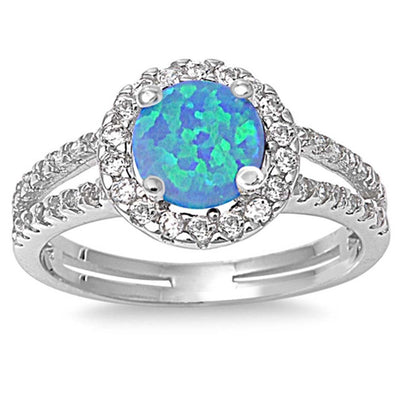 Sterling Silver Round Blue Opal And Clear CZ RingAnd Face Height 6mmAnd Band Width 2mm