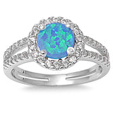 Sterling Silver Round Blue Opal And Clear CZ RingAnd Face Height 6mmAnd Band Width 2mm