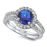 Sterling Silver Blue Sapphire Round Shaped Clear CZ RingAnd Face Height 6mmAnd Band Width 2mm