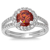 Sterling Silver Garnet Round Shaped Clear CZ RingAnd Face Height 6mmAnd Band Width 2mm