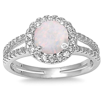Sterling Silver Round White Opal And Clear CZ RingAnd Face Height 6mmAnd Band Width 2mm