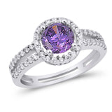 Sterling Silver Amethyst Round Shaped Clear CZ RingAnd Face Height 11mm