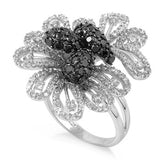 Sterling Silver Flower Shaped Black And Clear CZ RingAnd Face Height 37mmAnd Band Width 3mm