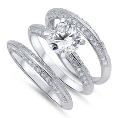 Sterling Silver Round Shaped Cubic Zirconia Wedding RingAnd Face Height 9mmAnd Band Width 2mm