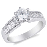 Sterling Silver Round And Steps Shaped Clear CZ RingAnd Face Height 7mmAnd band Width 3mm